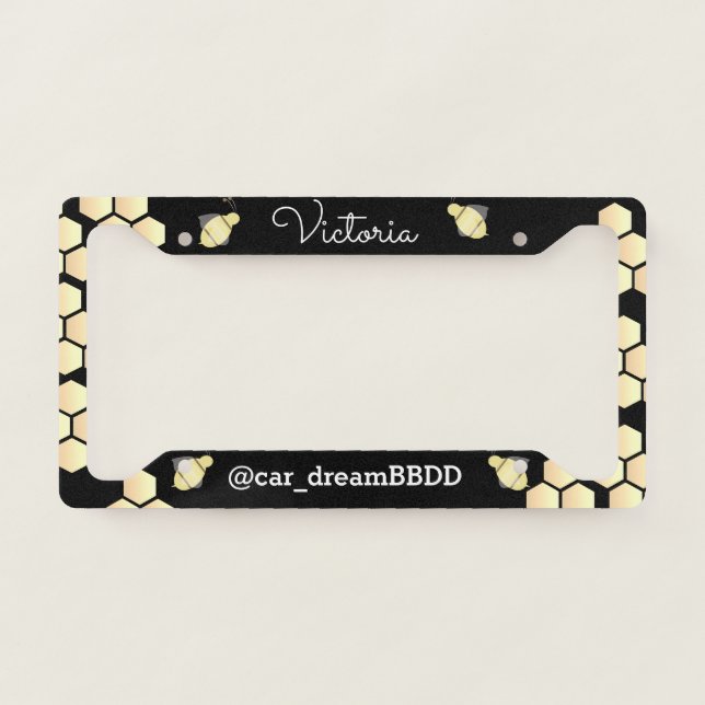 Cute Bee Honey Script Name Business License Plate Frame (Front)