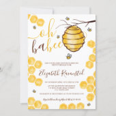 Cute bee honeycomb beehive watercolor baby shower invitation (Front)