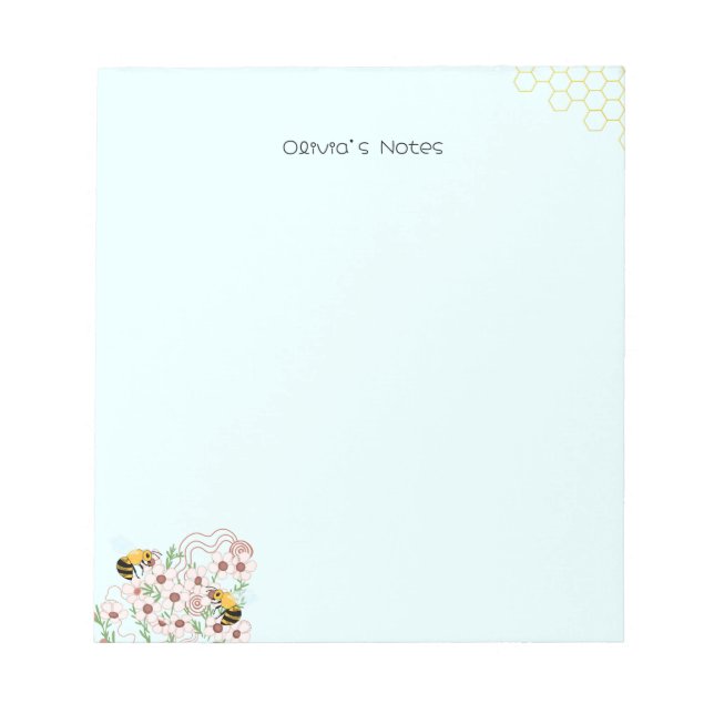 Cute Bee honeycomb gradient Personalized name Notepad (Front)