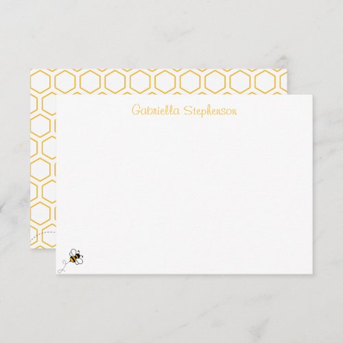 Cute Bee Honeycomb Pattern White Yellow Custom Thank You Card