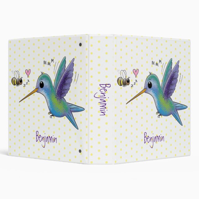 Cute bee hummingbird cartoon illustration 3 ring binder (Background)