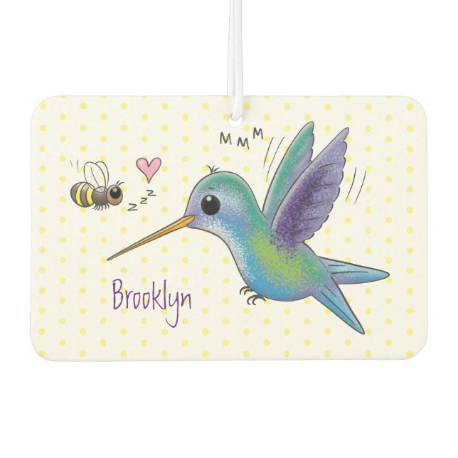 Cute bee hummingbird cartoon illustration air freshener (Front)