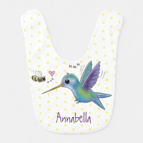 Cute bee hummingbird cartoon illustration baby bib