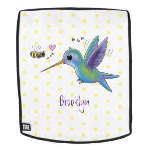 Cute bee hummingbird cartoon illustration backpack