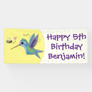 Cute bee hummingbird cartoon illustration banner