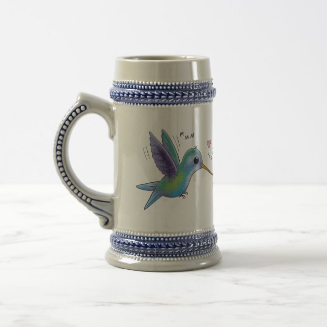 Cute bee hummingbird cartoon illustration beer stein (Left)