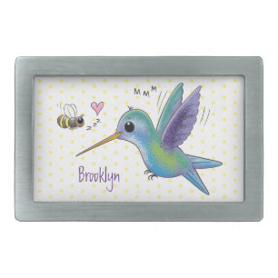 Cute bee hummingbird cartoon illustration belt buckle