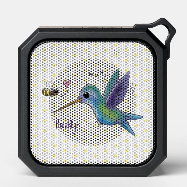 Cute bee hummingbird cartoon illustration bluetooth speaker (Front)