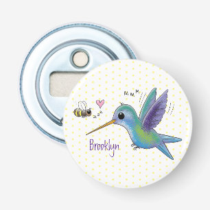 Cute bee hummingbird cartoon illustration bottle opener