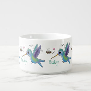 Cute bee hummingbird cartoon illustration bowl