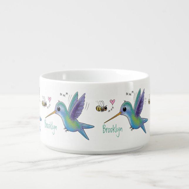 Cute bee hummingbird cartoon illustration bowl (Center)