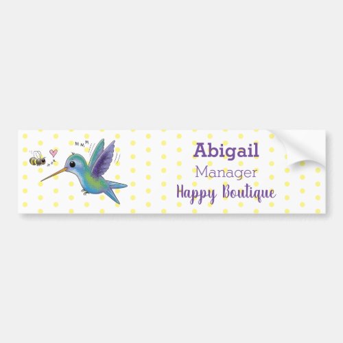 Cute bee hummingbird cartoon illustration bumper sticker