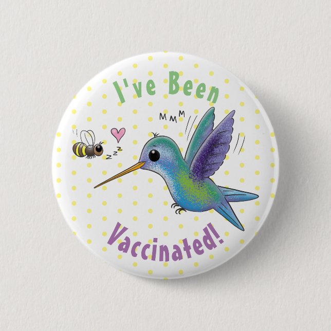 Cute bee hummingbird cartoon illustration button (Front)