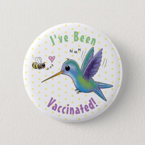 Cute bee hummingbird cartoon illustration button