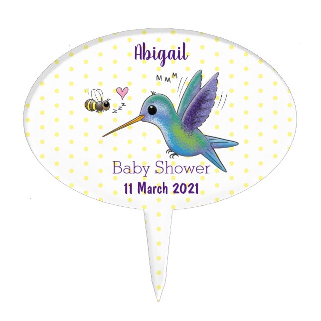 Cute bee hummingbird cartoon illustration cake topper (Front)