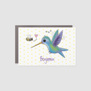 Cute bee hummingbird cartoon illustration car magnet