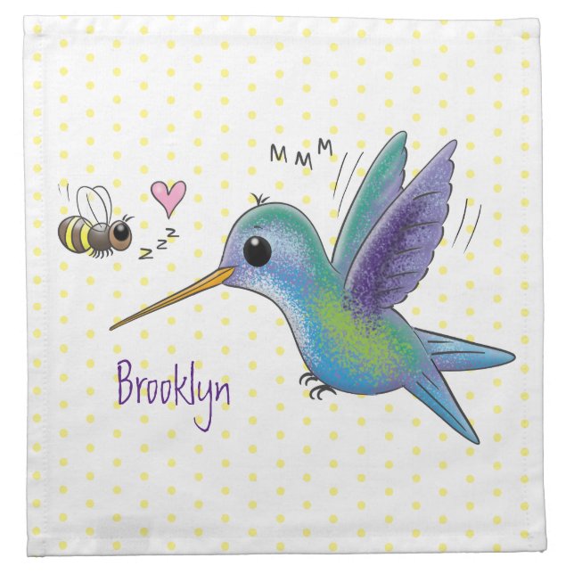 Cute bee hummingbird cartoon illustration cloth napkin (Front)
