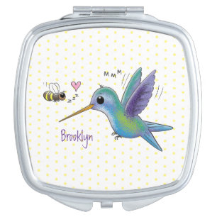 Cute bee hummingbird cartoon illustration compact mirror
