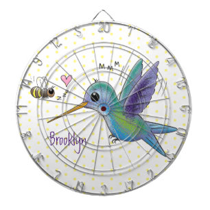 Cute bee hummingbird cartoon illustration dart board