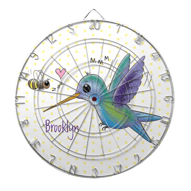 Cute bee hummingbird cartoon illustration dart board (Front)
