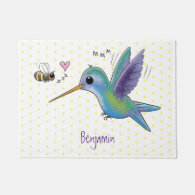 Cute bee hummingbird cartoon illustration doormat