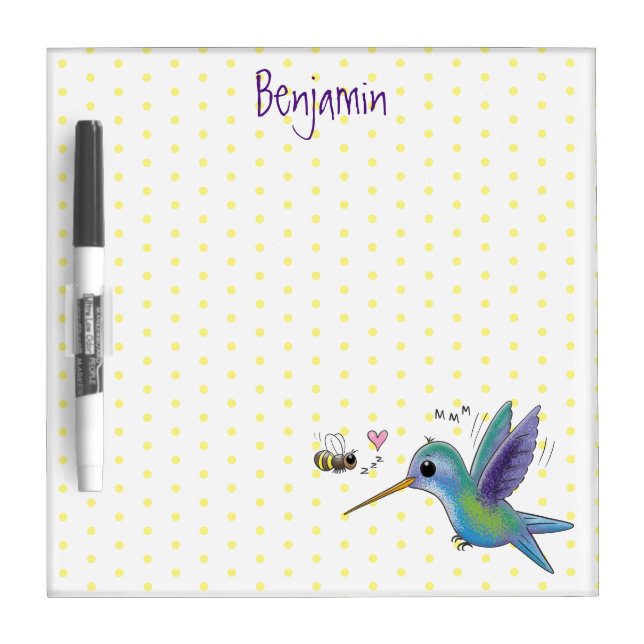 Cute bee hummingbird cartoon illustration dry erase board (Front)