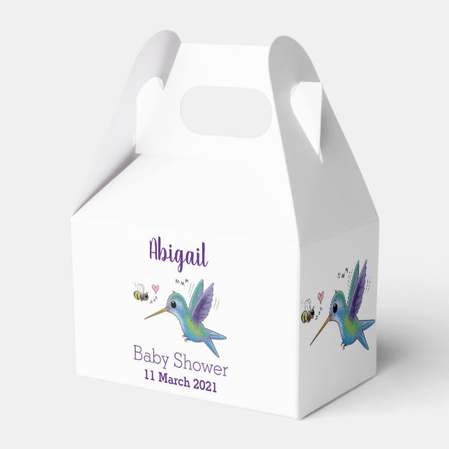 Cute bee hummingbird cartoon illustration favor boxes (Front Side)