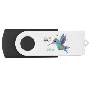Cute bee hummingbird cartoon illustration flash drive
