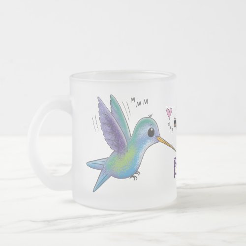 Cute bee hummingbird cartoon illustration frosted glass coffee mug