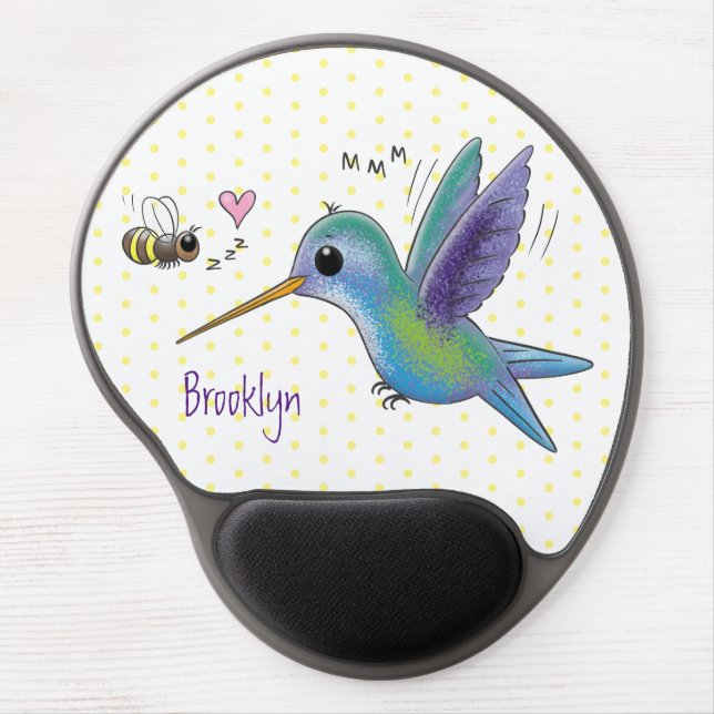 Cute bee hummingbird cartoon illustration gel mouse pad (Front)