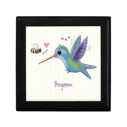 Cute bee hummingbird cartoon illustration gift box