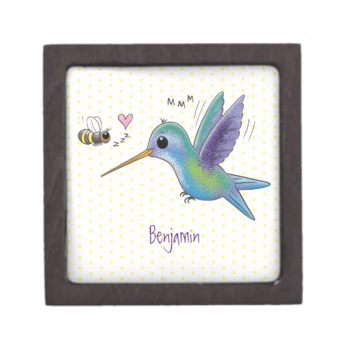 Cute bee hummingbird cartoon illustration gift box
