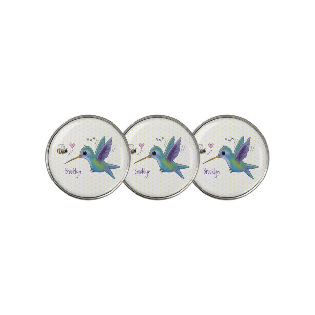 Cute bee hummingbird cartoon illustration golf ball marker (3 Up)