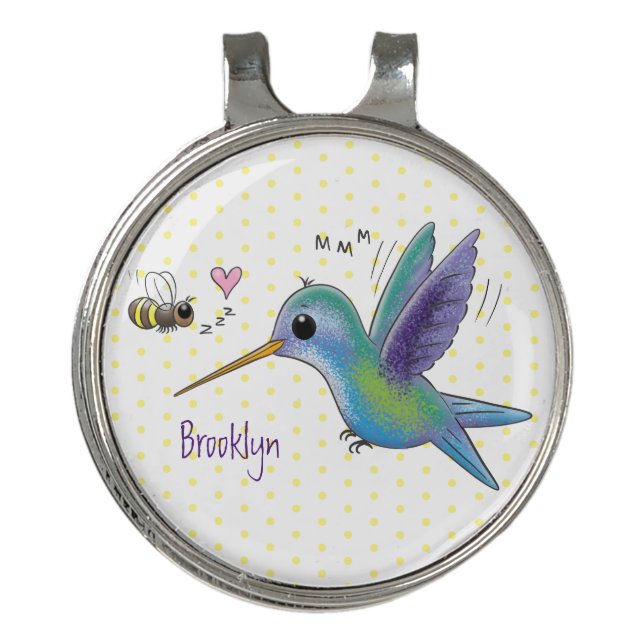 Cute bee hummingbird cartoon illustration golf hat clip (Front)
