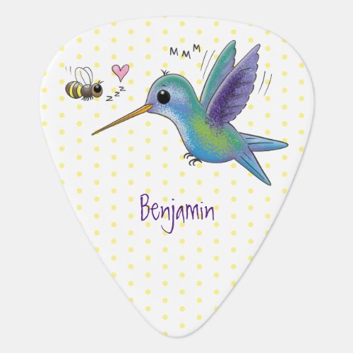 Cute bee hummingbird cartoon illustration guitar pick