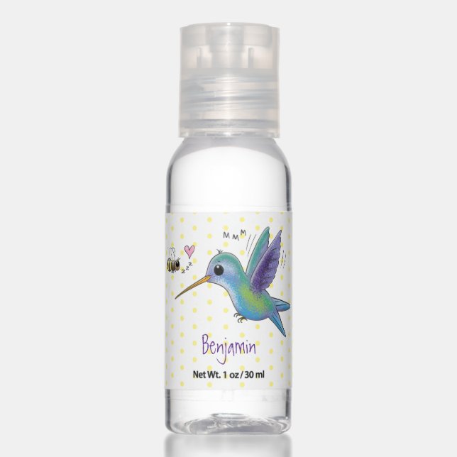 Cute bee hummingbird cartoon illustration hand sanitizer (Front)