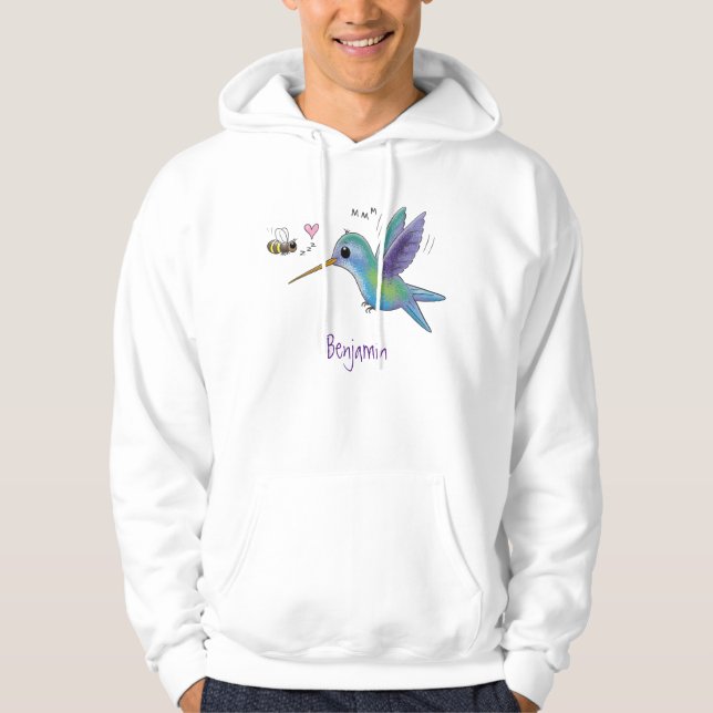 Cute bee hummingbird cartoon illustration hoodie (Front)