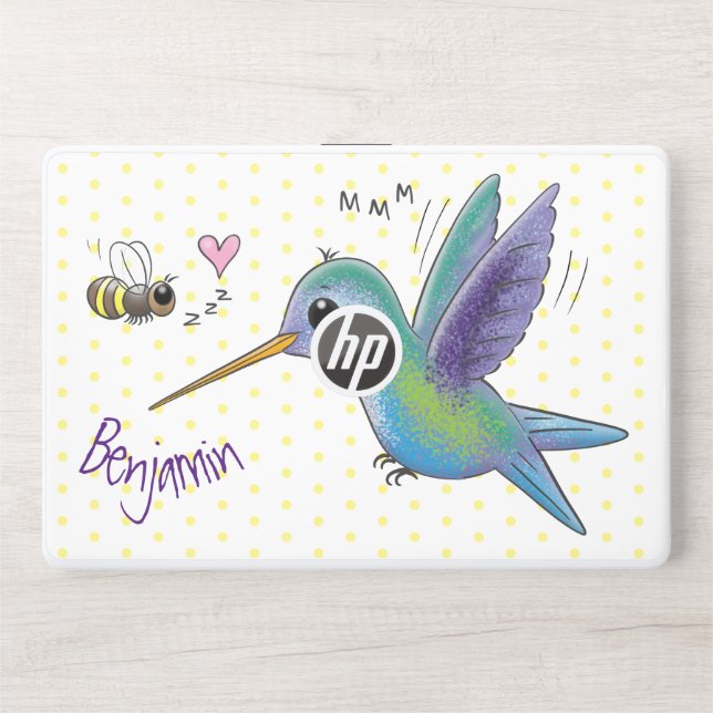 Cute bee hummingbird cartoon illustration HP laptop skin (Front)