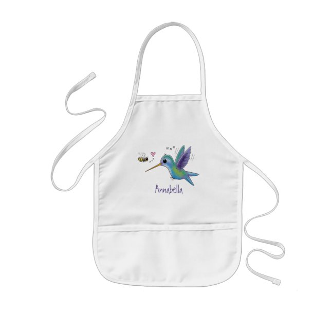 Cute bee hummingbird cartoon illustration kids' apron (Front)