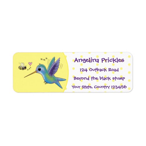 Cute bee hummingbird cartoon illustration label