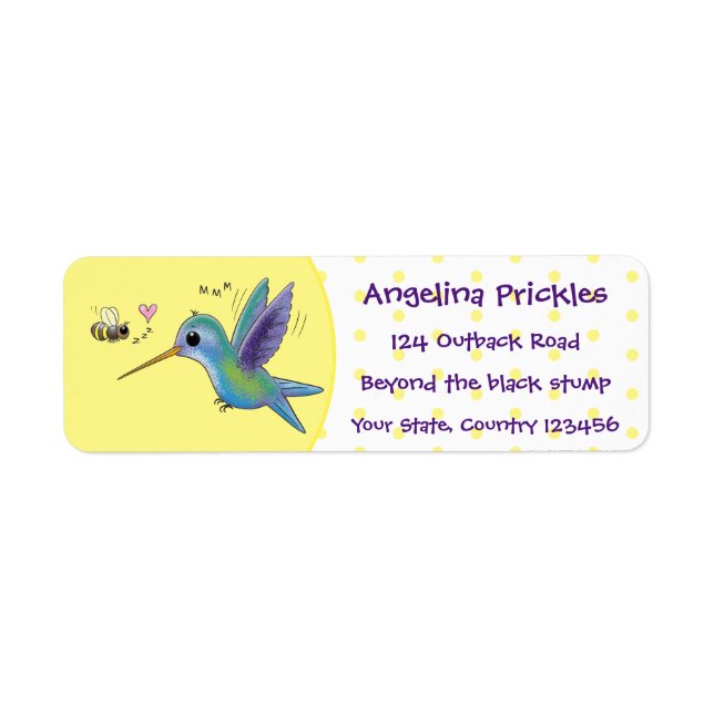 Cute bee hummingbird cartoon illustration label (Front)