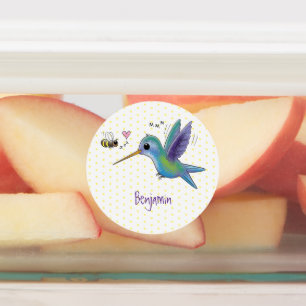 Cute bee hummingbird cartoon illustration labels