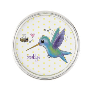 Cute bee hummingbird cartoon illustration lapel pin