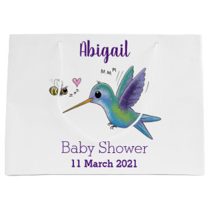Cute bee hummingbird cartoon illustration large gift bag