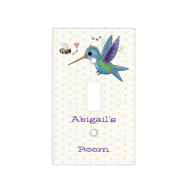Cute bee hummingbird cartoon illustration light switch cover (Front)