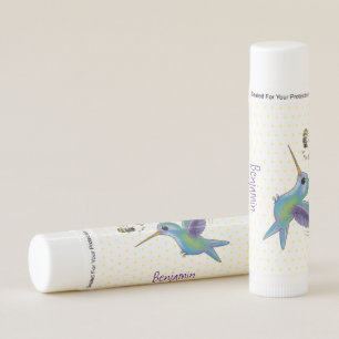 Cute bee hummingbird cartoon illustration lip balm