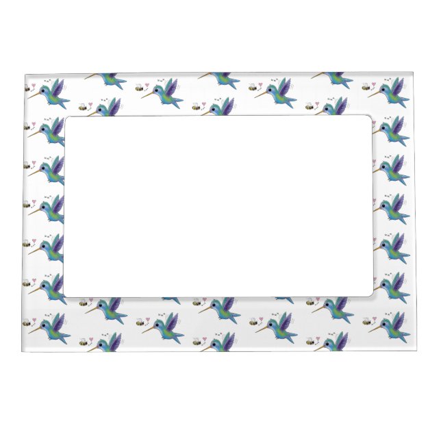 Cute bee hummingbird cartoon illustration magnetic frame (Front)