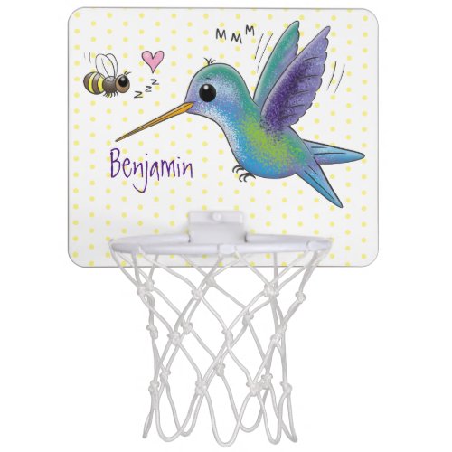 Cute bee hummingbird cartoon illustration mini basketball hoop