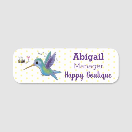 Cute bee hummingbird cartoon illustration  name tag