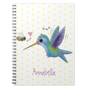 Cute bee hummingbird cartoon illustration notebook